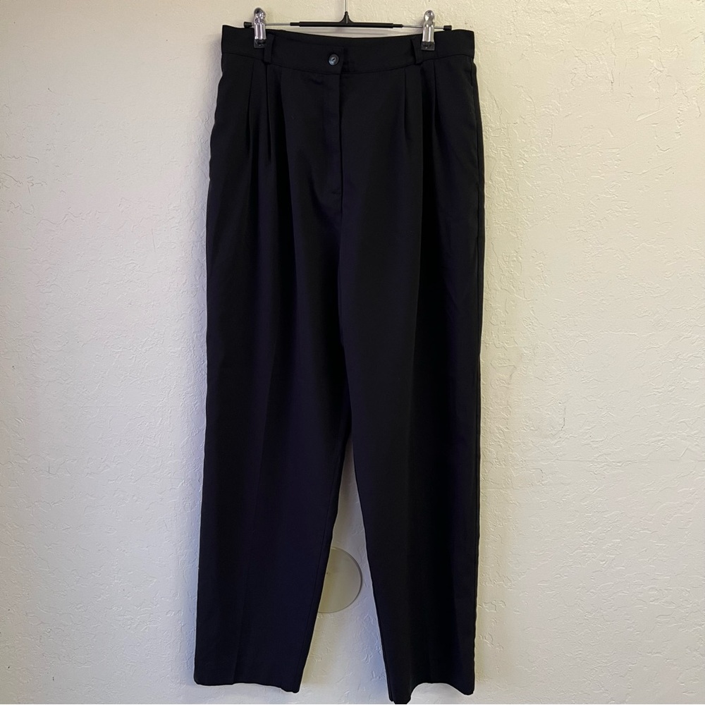 Vintage 80s Sharon Young Rayon Poly Black Pleated Lined Wide Leg Pants Sz 14 EVC